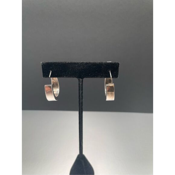 Vintage 925 Silver Chunky Broken Hoop Earrings Stamped - Picture 4 of 8